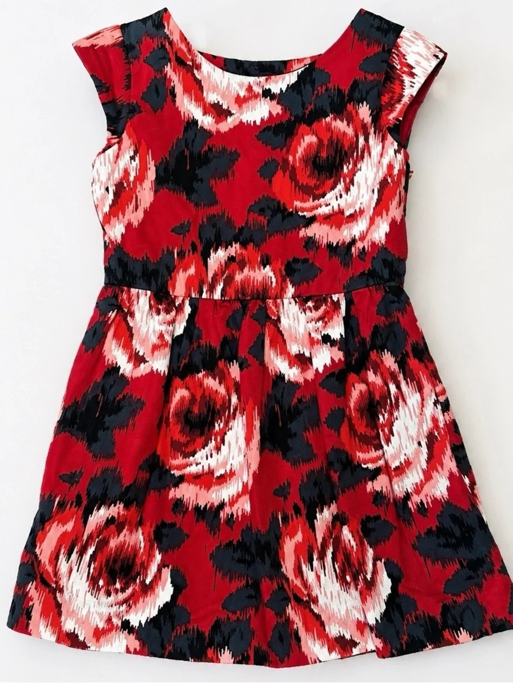 Gap kids girls red rose floral dress fit and flare watercolor print short sleeve